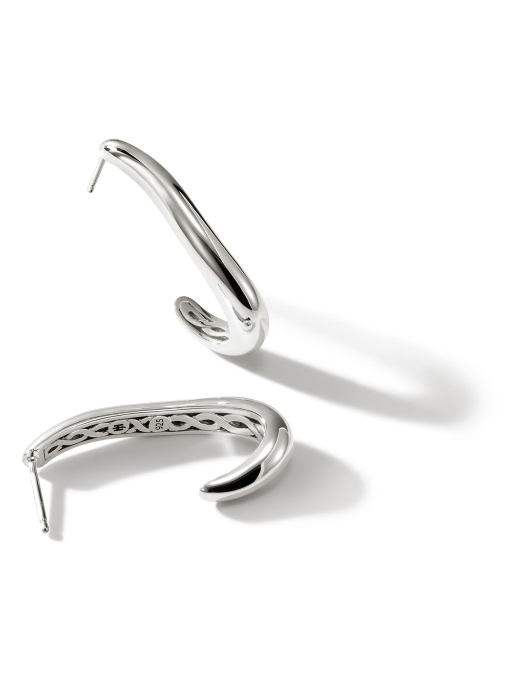 New John Hardy Surf Medium J Hoop Sterling Silver Earrings - Picture 14 of 16